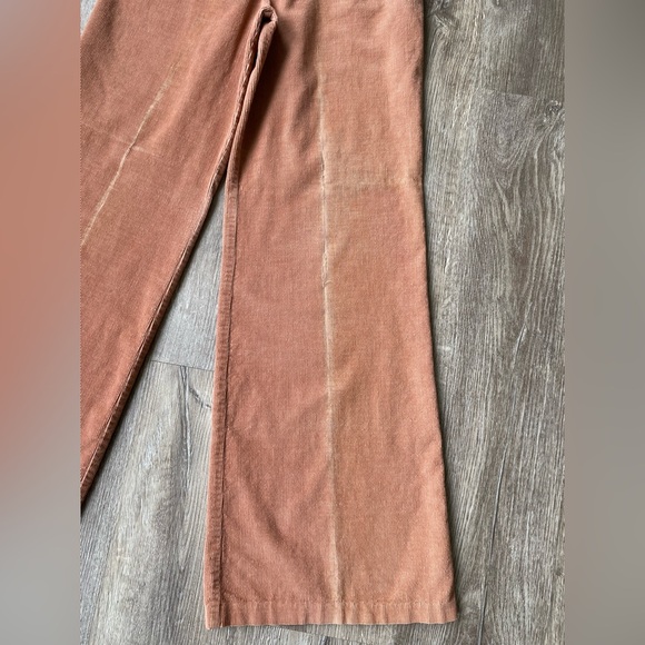 Vintage 70s 80s XS S 24 25 Tan Corduroy Wide Leg Belted Bell Bottoms Pleated - Picture 5 of 16